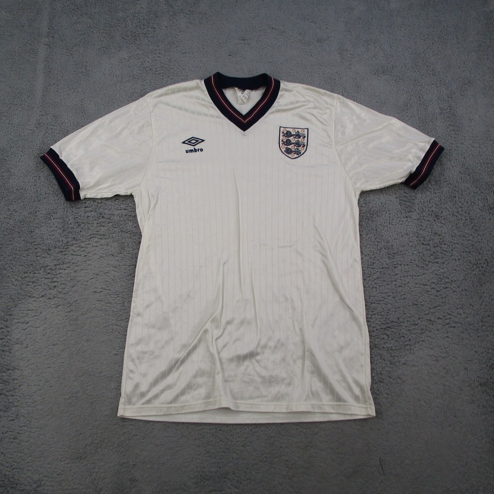 Vintage Umbro England Soccer Jersey White Three Lions Made in England Mens 42in